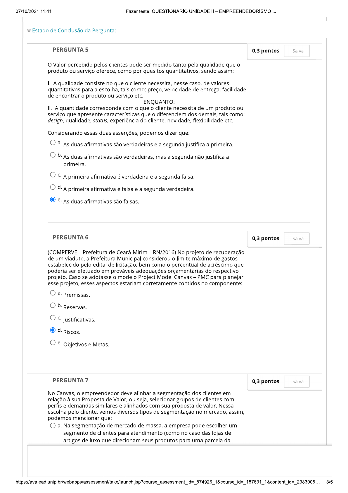 Questionário Unidade II Empreendedorismo e Plano de Negócios