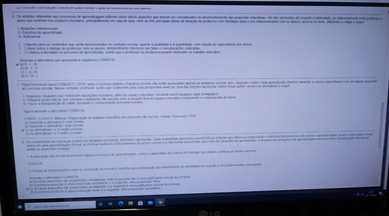 Prova I Avalia O Organiza O Do Trabalho Educativo Em Ambiente N O