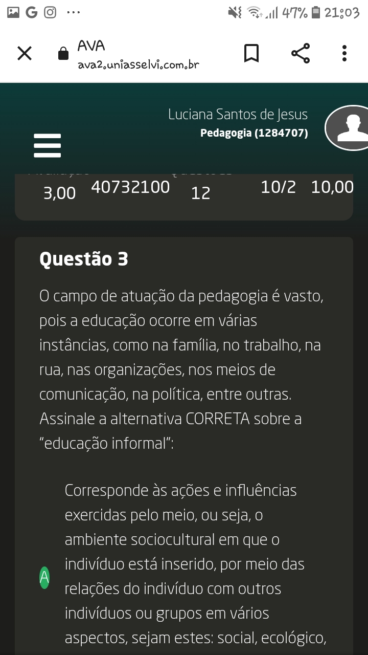 prova da uniasselvi avaliação final Organização do Trabalho Educativo