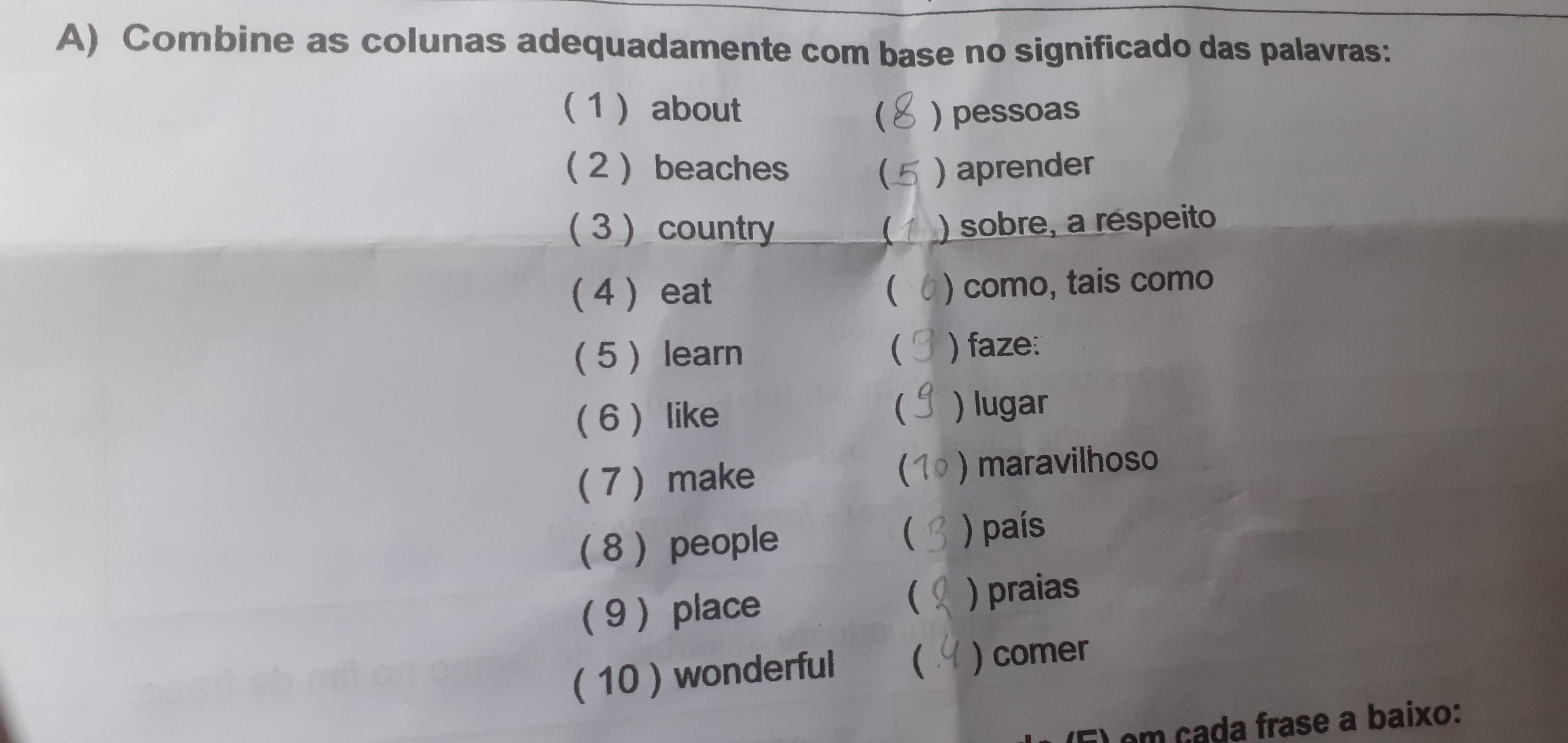 combine as colunas Inglês