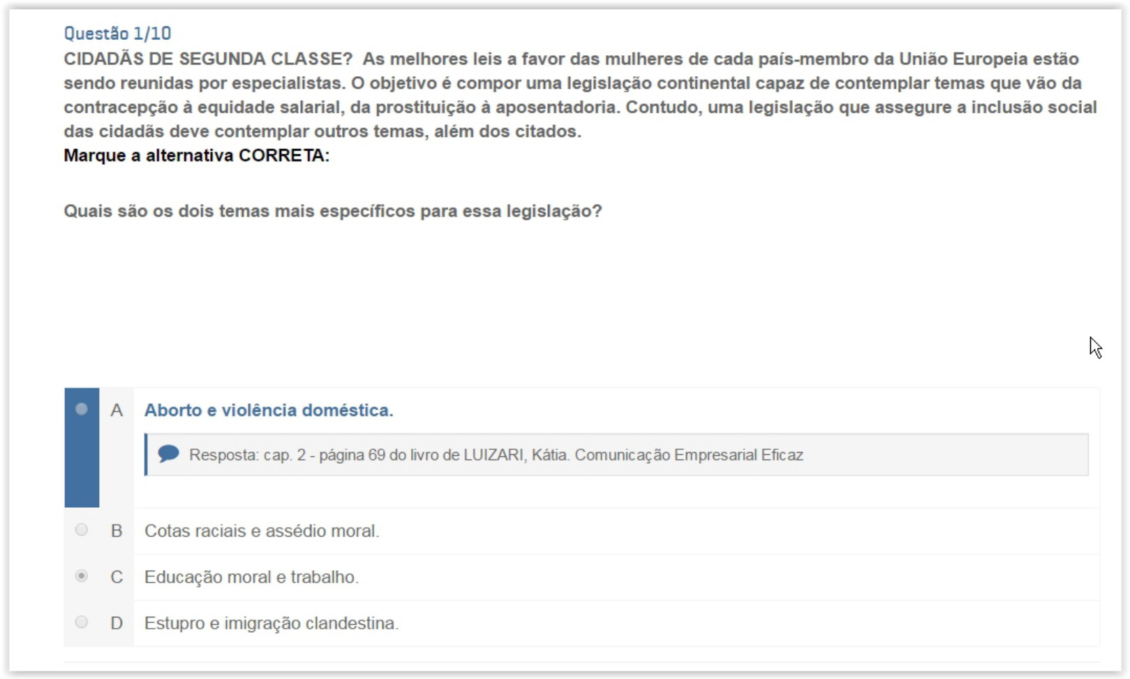 Prova Objetiva Comunicação Empresarial Nota 100 Comunicação Empresarial I