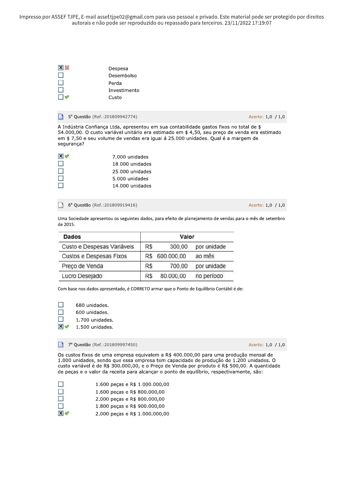 Prova De Contabilidade Gerencial 2 P6 Contabilidade De Custos