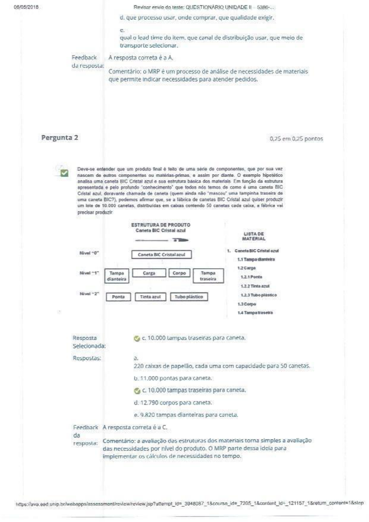 Questionário Unidade II Gestão de Suprimentos e Logistica Unip Gestão