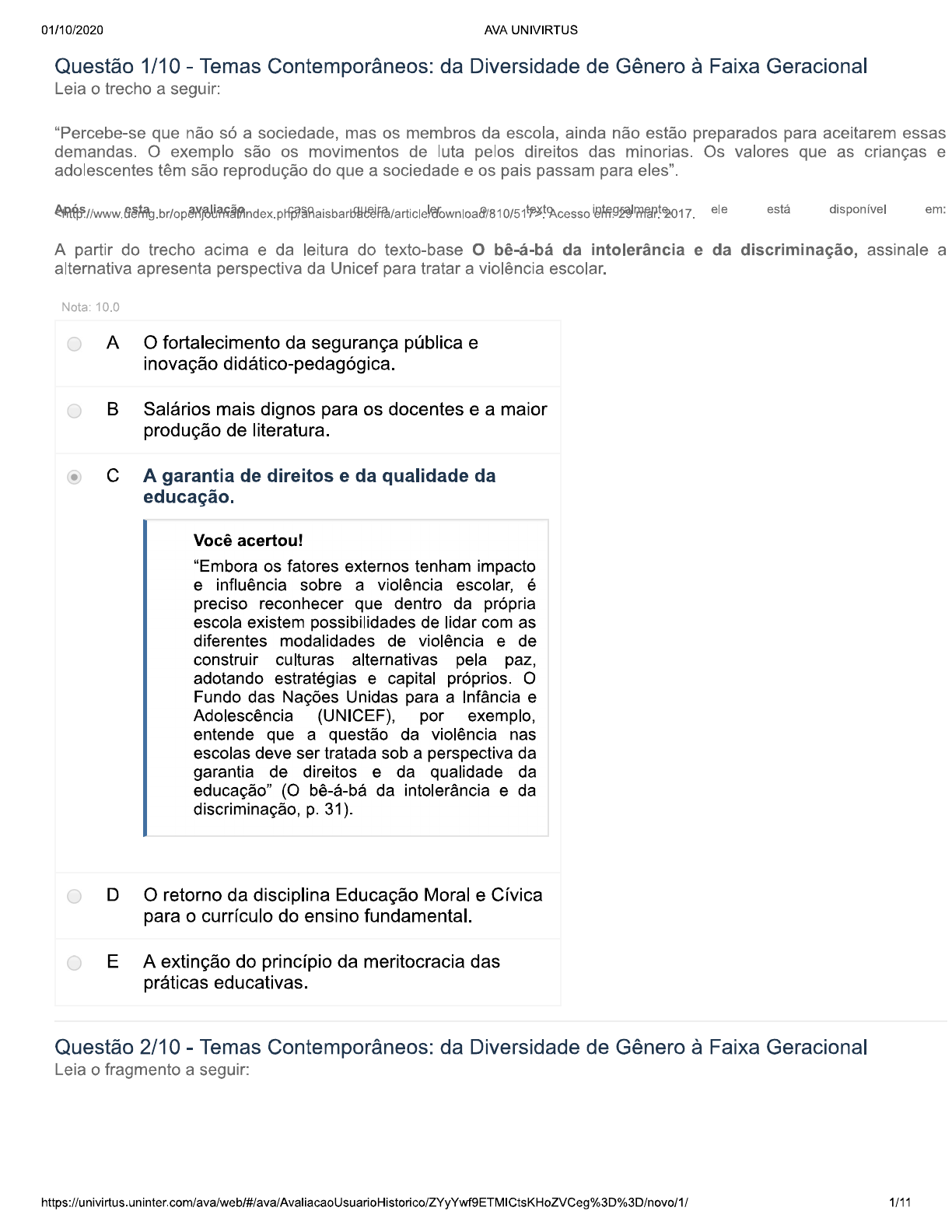 APOL01 TEMAS CONTEMPORÂNEOS DA DIVERSIDADE DE GÊNERO À FAIXA