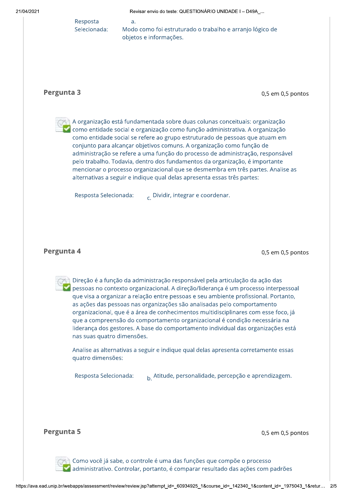 ADMINISTRACAO INTEGRADA QUESTIONÁRIO UNIDADED I Administração