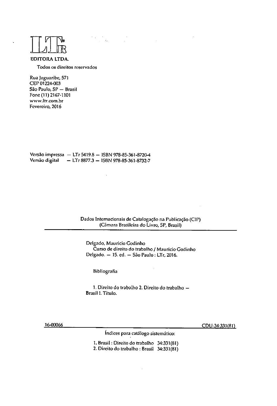 Curso De Direito Do Trabalho Mauri Cio Godinho Delgado Ed