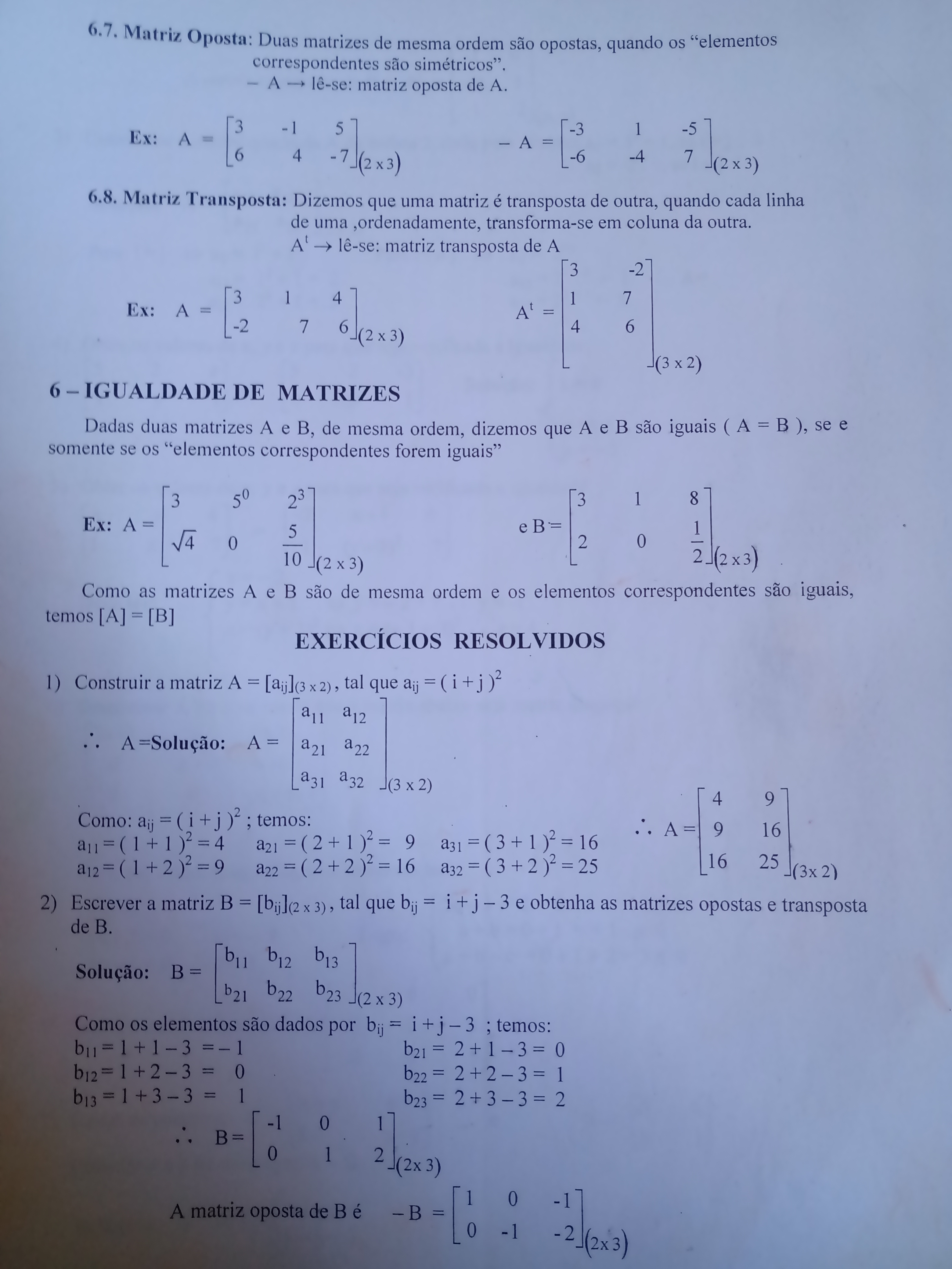 Igualdade de matriz Matemática