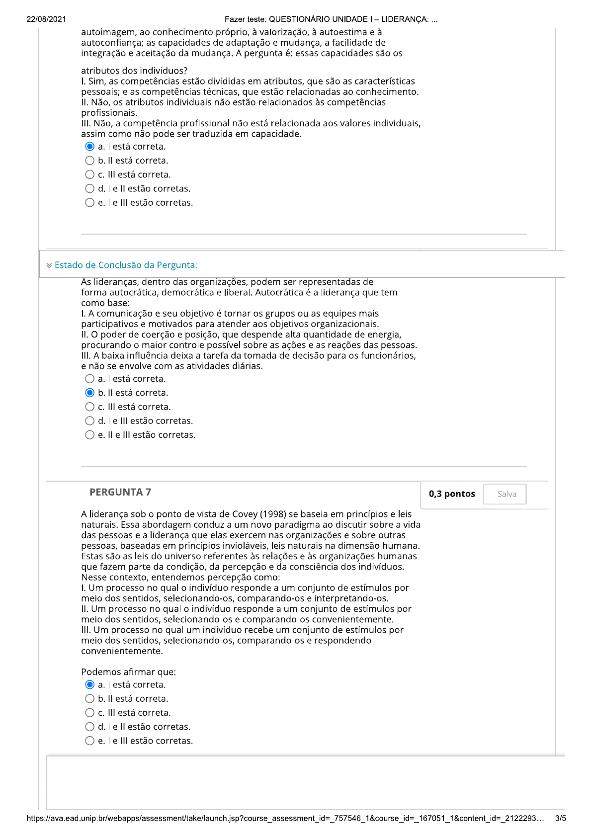 questionario unidade I Liderança Atributos e Atribuições