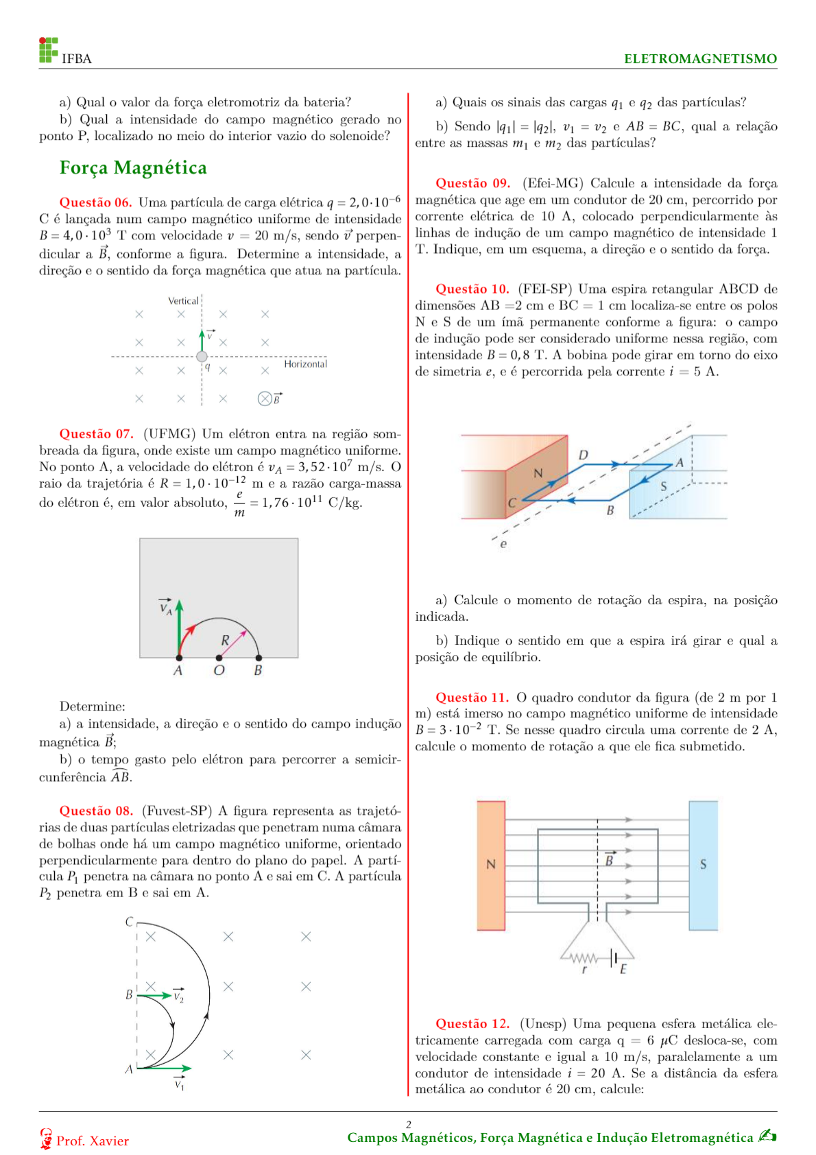 Eletromagnetismo Questões Propostas Campos Magnéticos IFBA