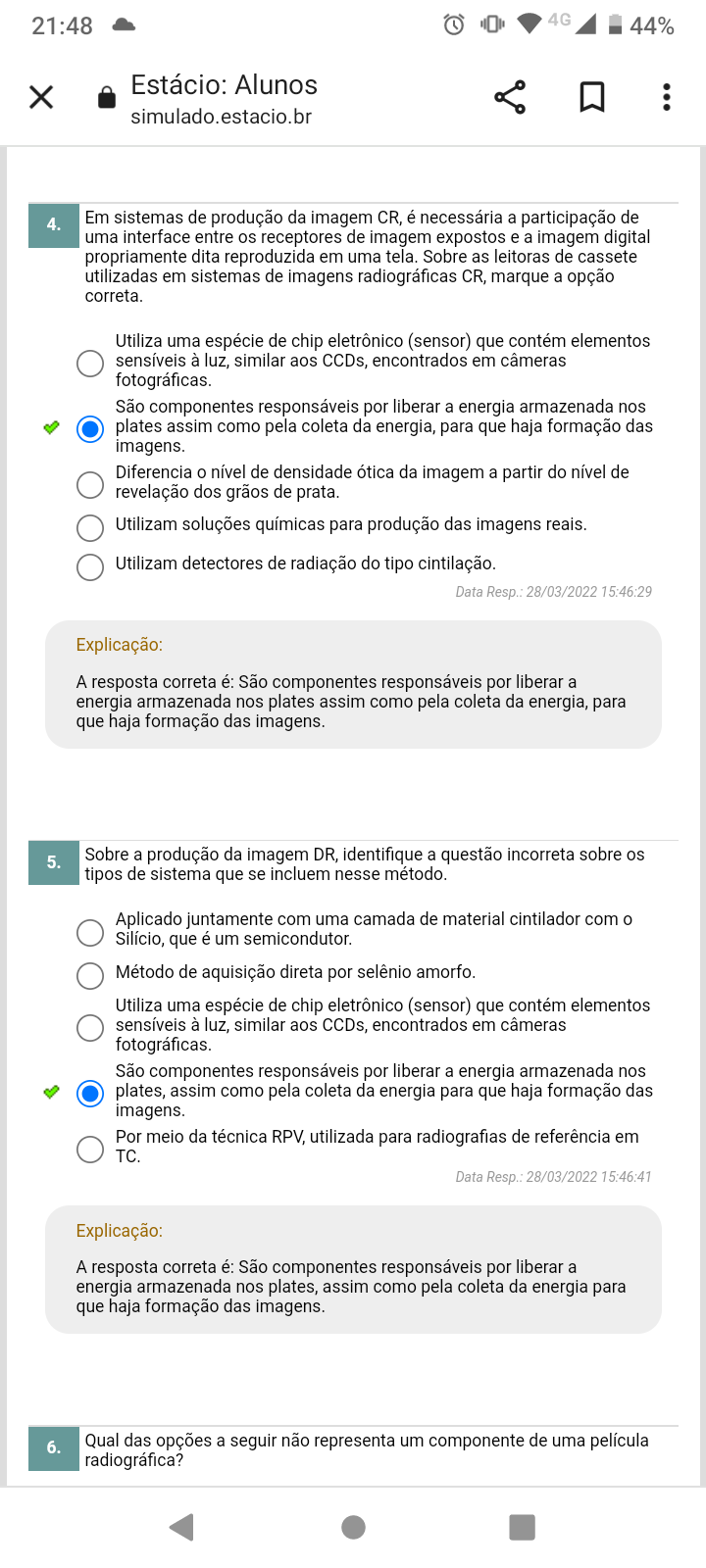 questões de simulado Elementos de Radiologia