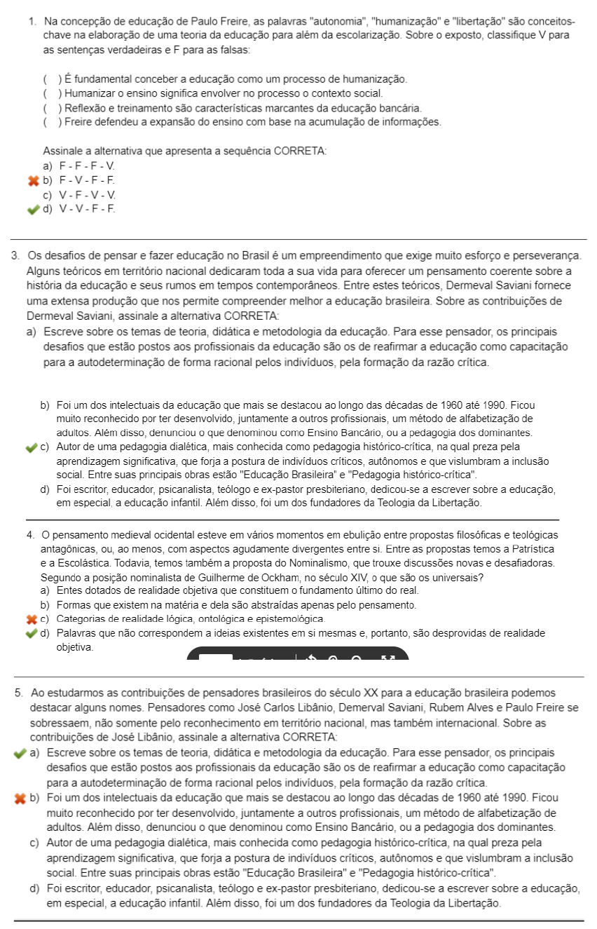 provas objetiva final Contexto Histórico e Filosófico da Educação