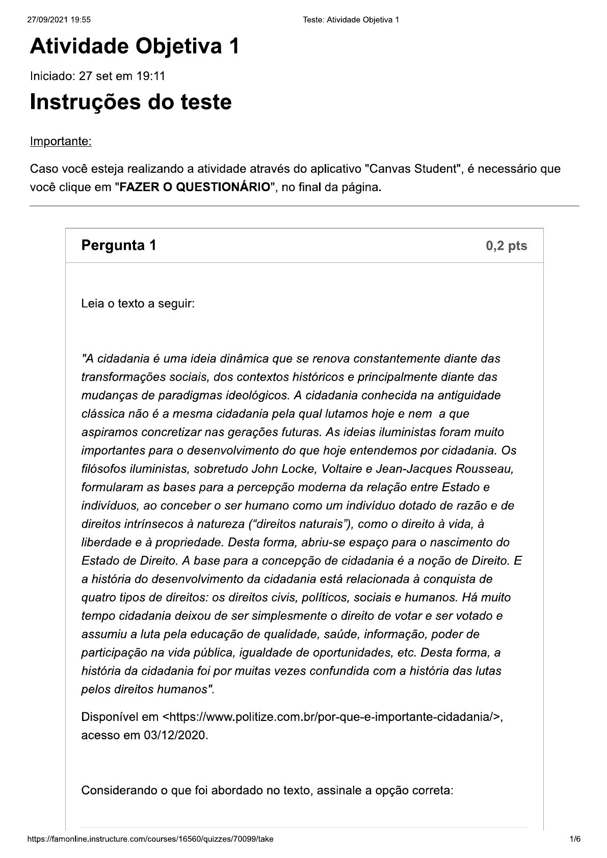 Atividade Objetiva Gabarito Sociedade Meio Ambiente E Cidadania