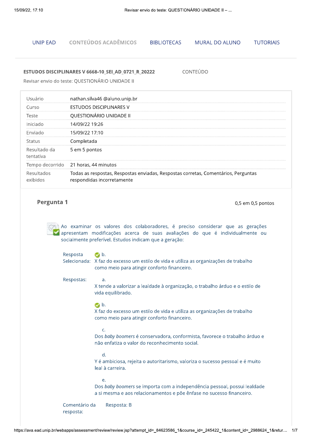 Questionário Unidade II Estudos Disciplinares V Estudos Disciplinares V