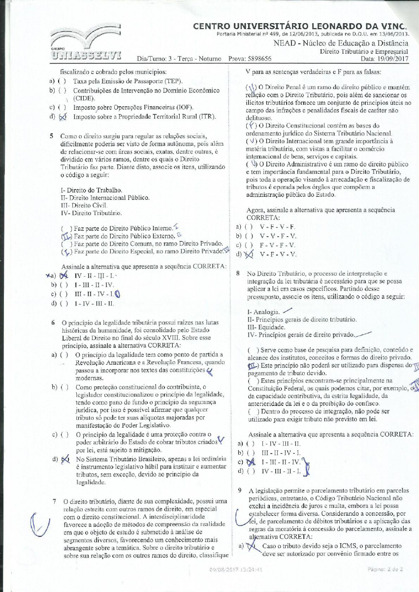 Prova Final Direito Tributario E Empresarial Direito Tribut Rio I