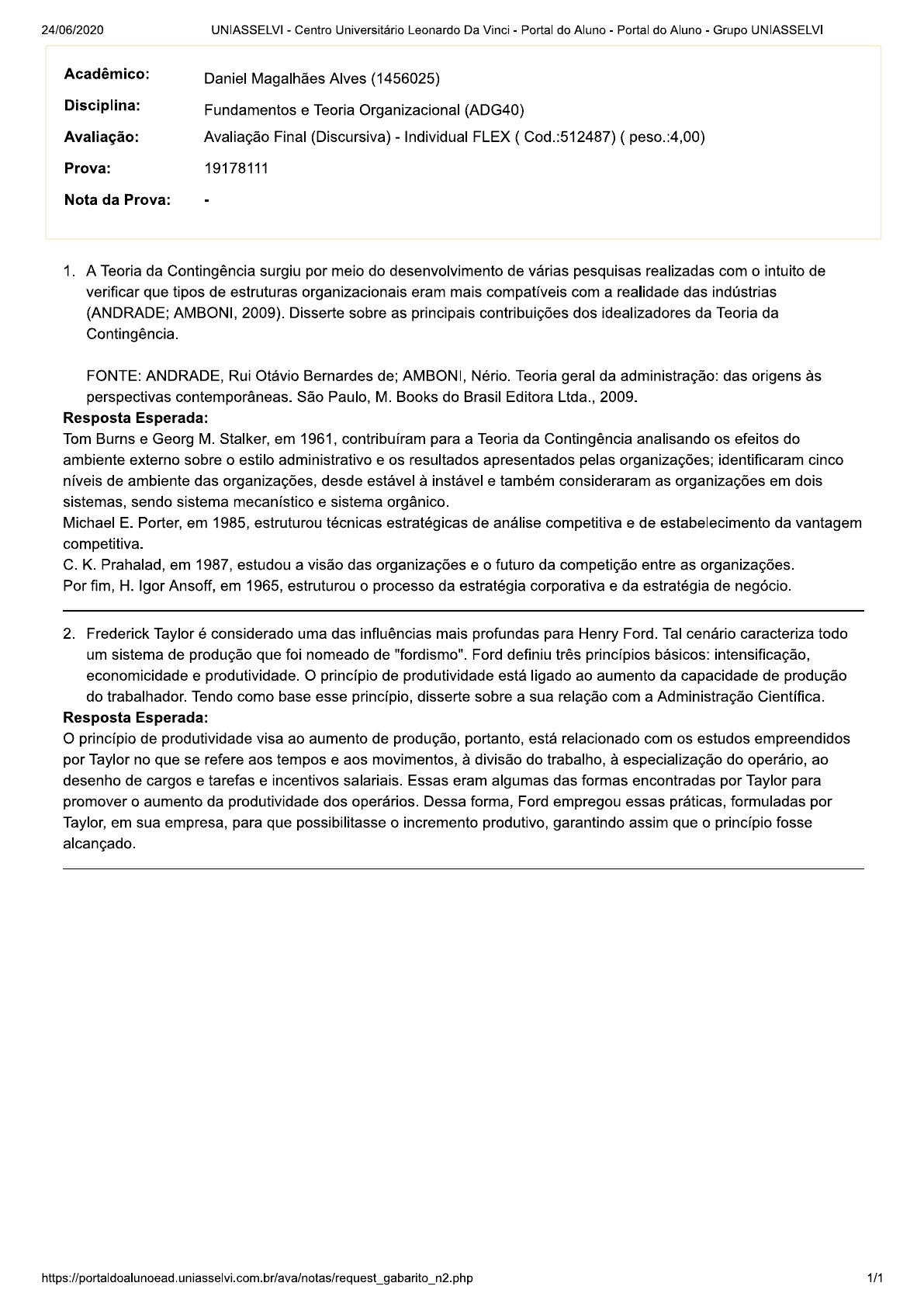 Avaliação Final Discursiva Fundamentos e Teoria Organizacional