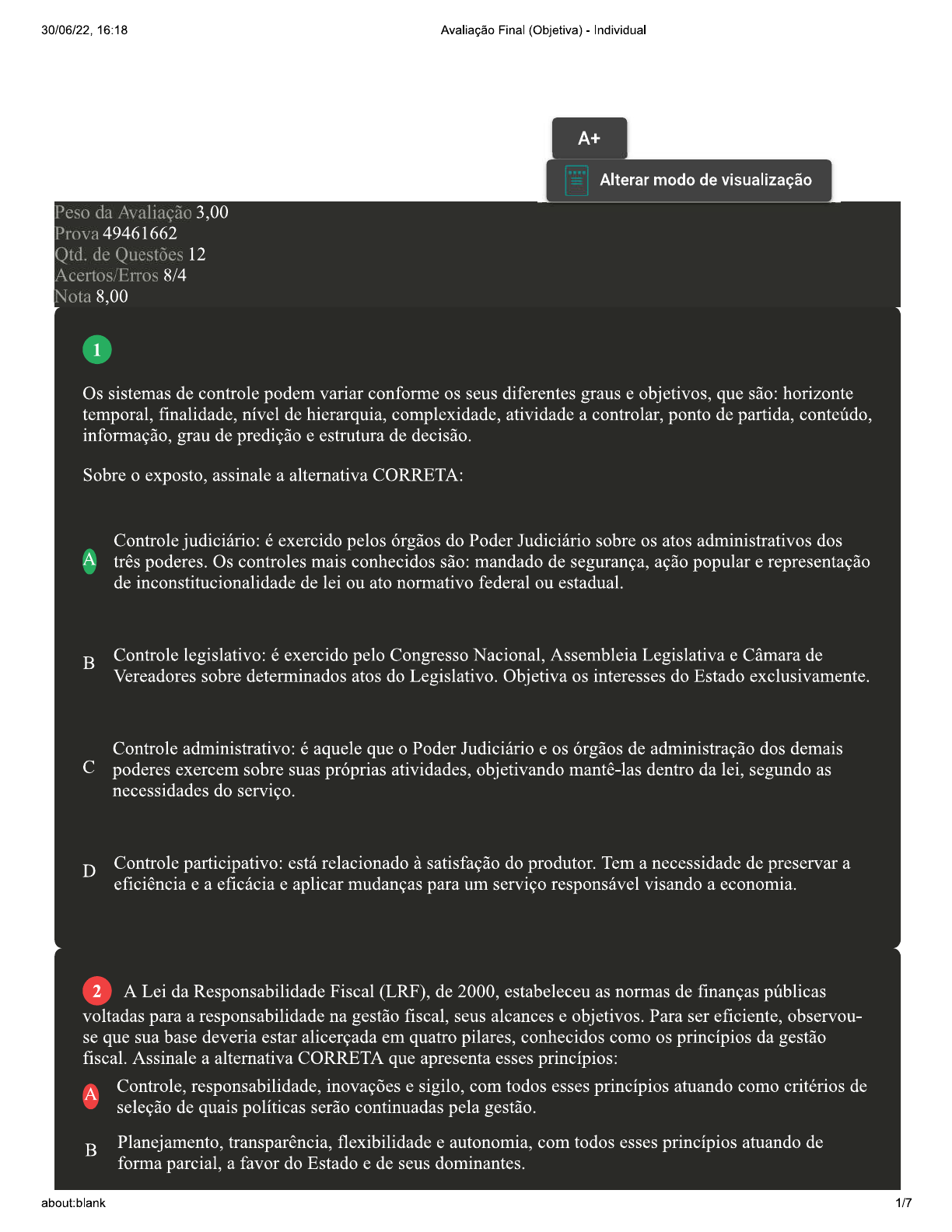 Avaliação Final Objetiva Individual 1 Gestão de Políticas