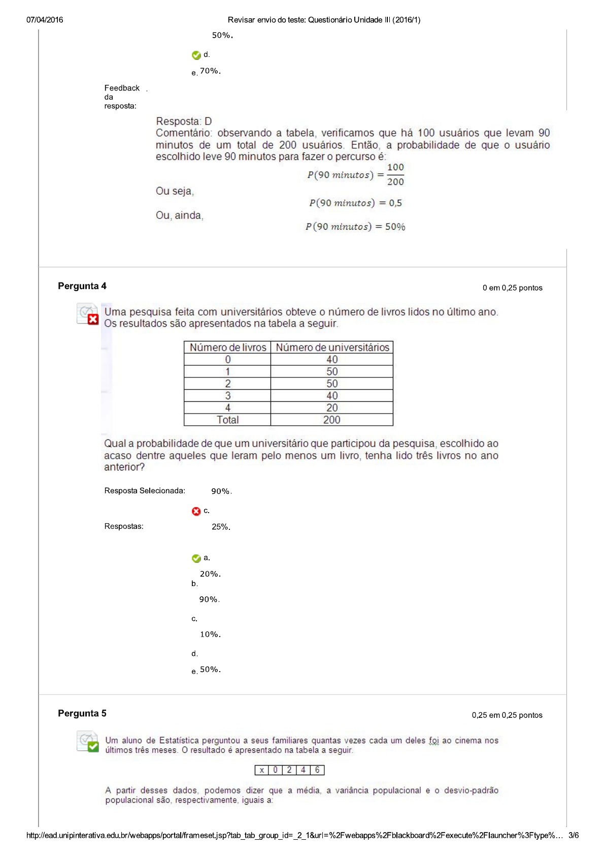 Unip Estat Stica Questionario Iii Estat Stica I