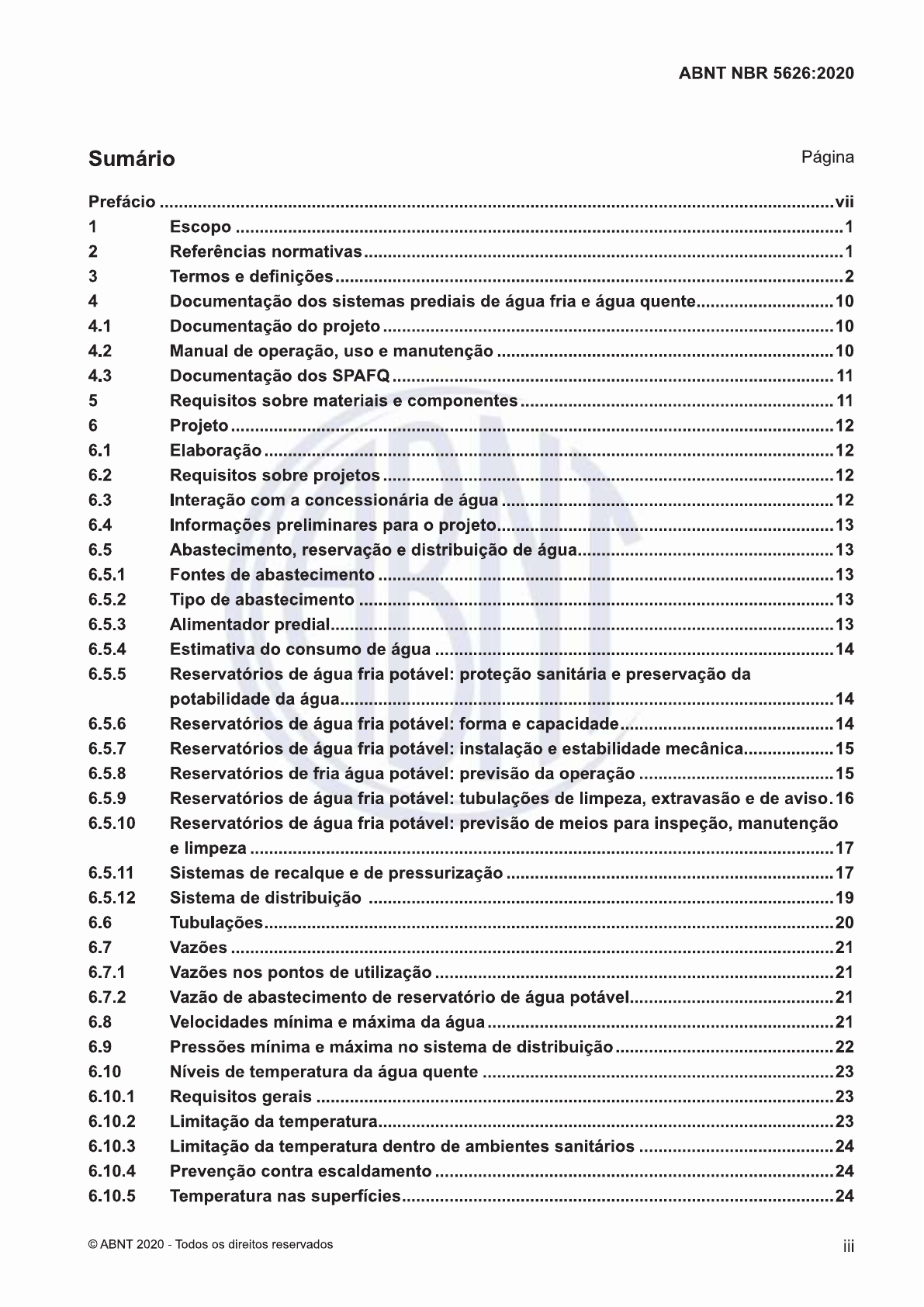 NBR 5626 2020 Sistemas prediais de água fria e quente Projeto