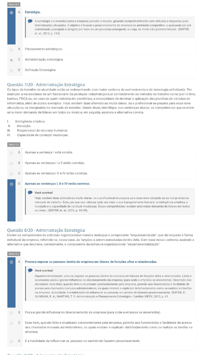 Prova atividade prática Administração estratégica 100 Administração