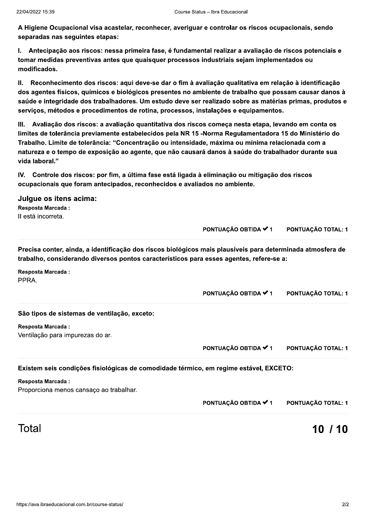 01 AVALIAÇÃO HIGIENE DO TRABALHO Pós em Engenharia de Seguran