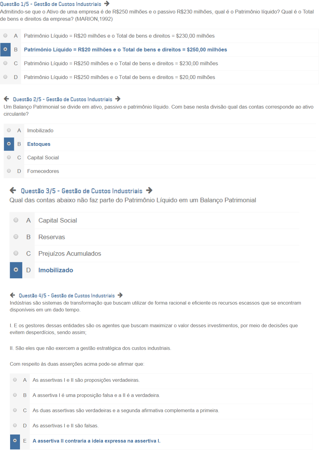 APOL 1 Gestão de Custos Industriais Gestão de Custos Industriais