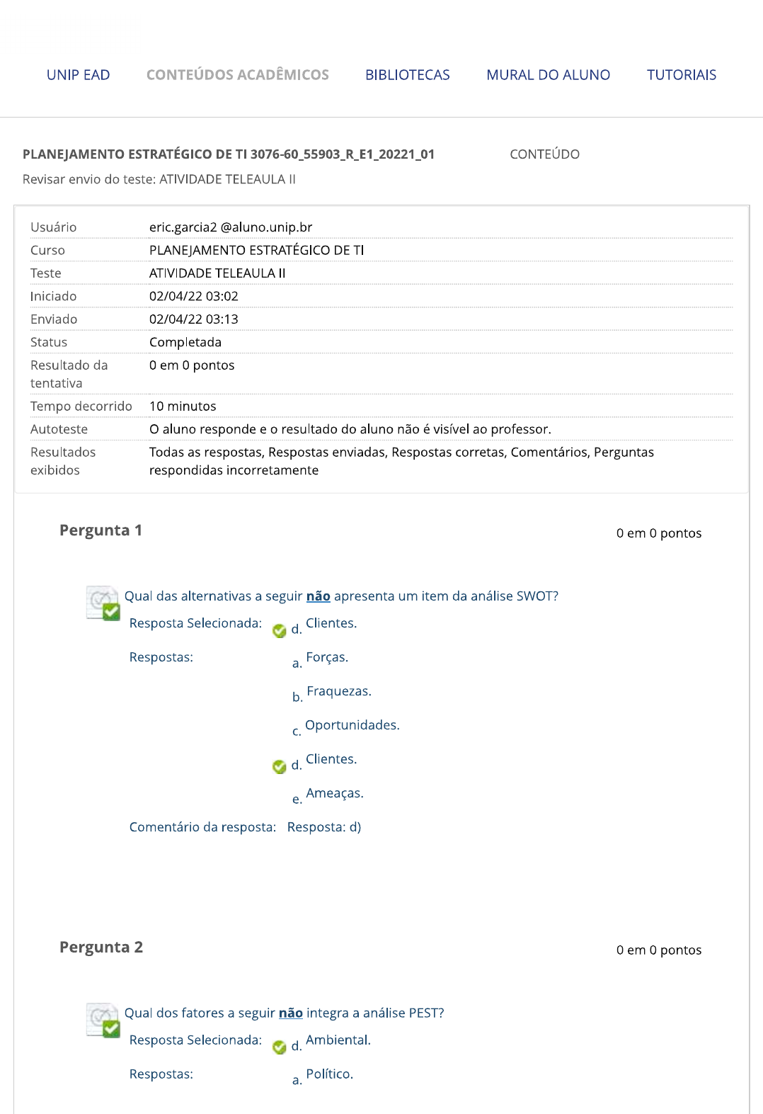 PLANEJAMENTO ESTRATÉGICO DE TI ATIVIDADE TELEAULA II 2022