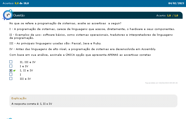 No Que Se Refere A Programa O De Sistemas Avalie As Assertivas A