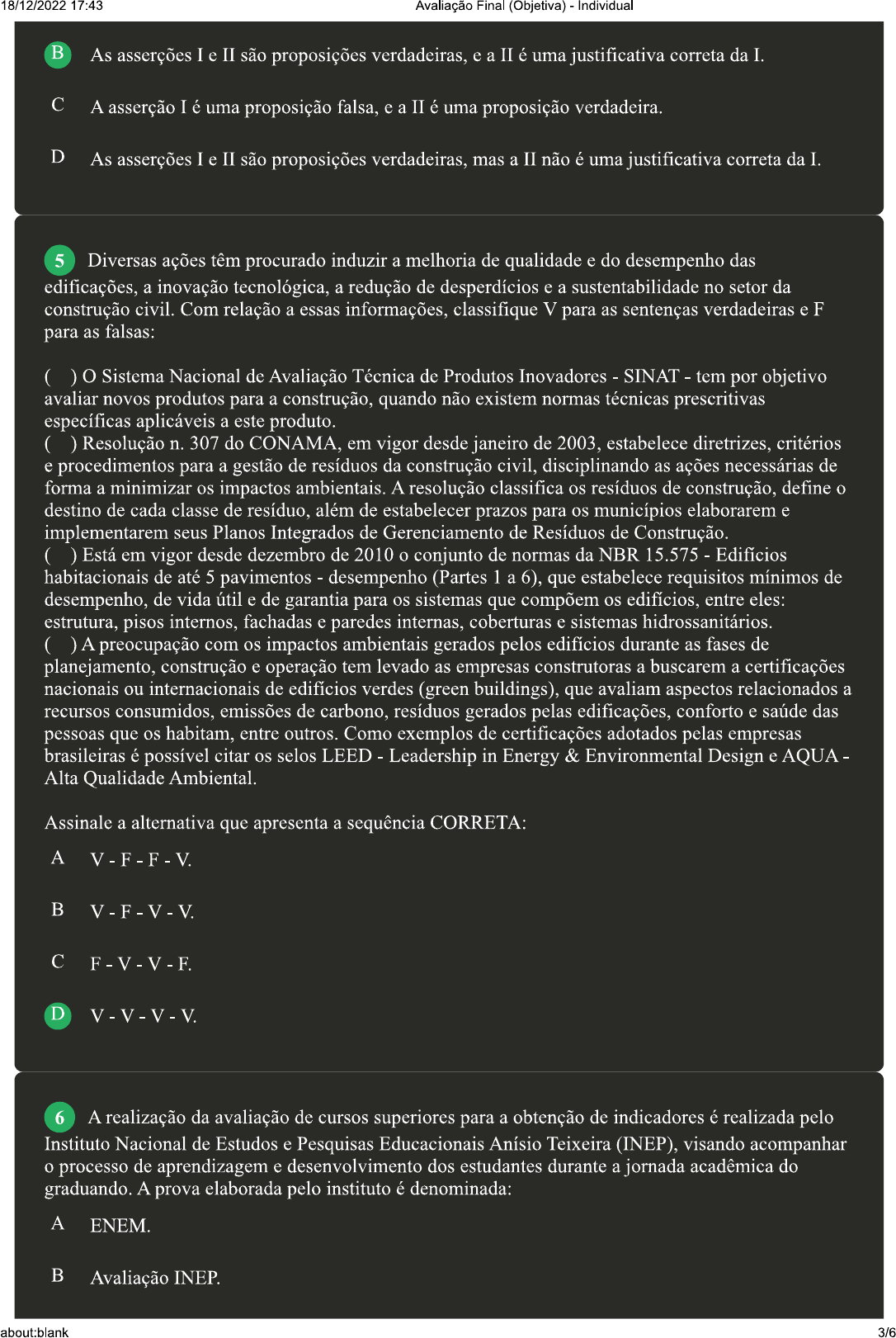 AVALIAÇÃO FINAL OBJETIVA Tópicos Especiais em Engenharia Civil 19655