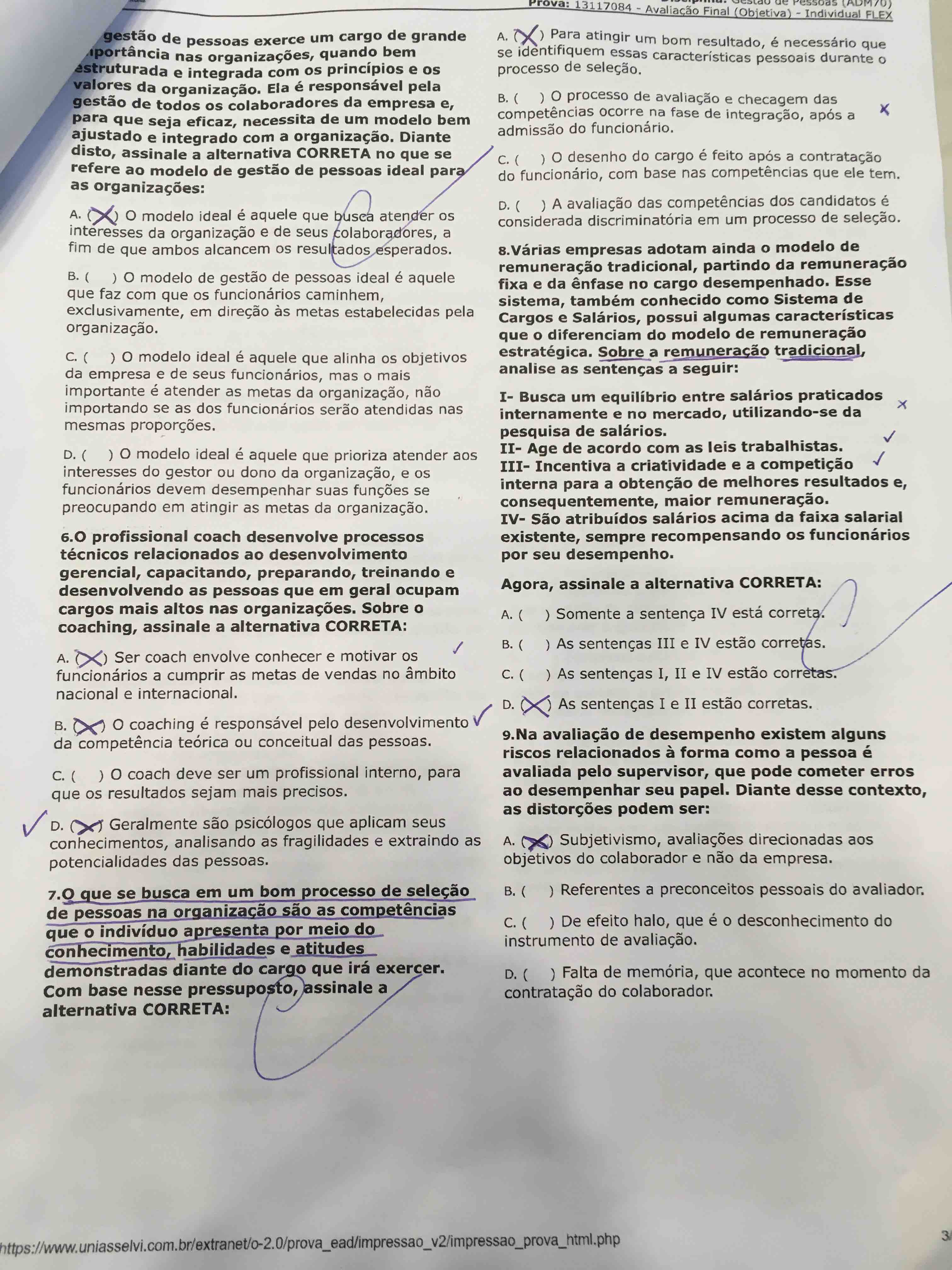 Gabarito Prova Gestao De Pessoas Uniasselvi Revoeduca