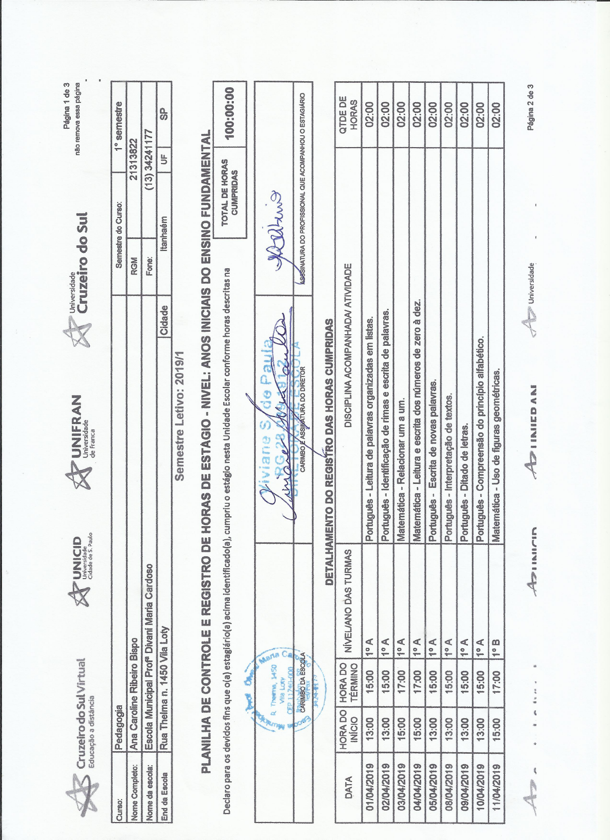 Relatorio de Estágio Educação Infantil - 5 semestre - Educação Infantil I