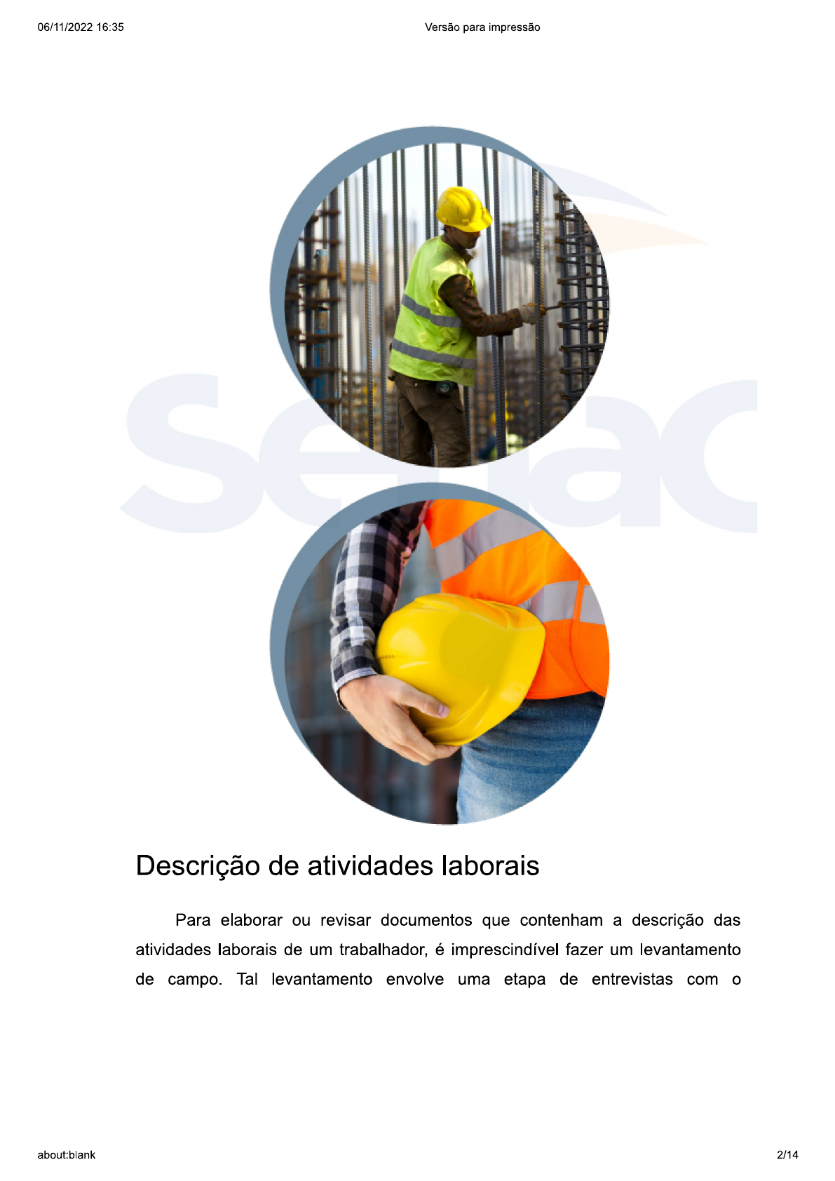 Descrição de atividades laborais e elaboração de ordens de serviço ...