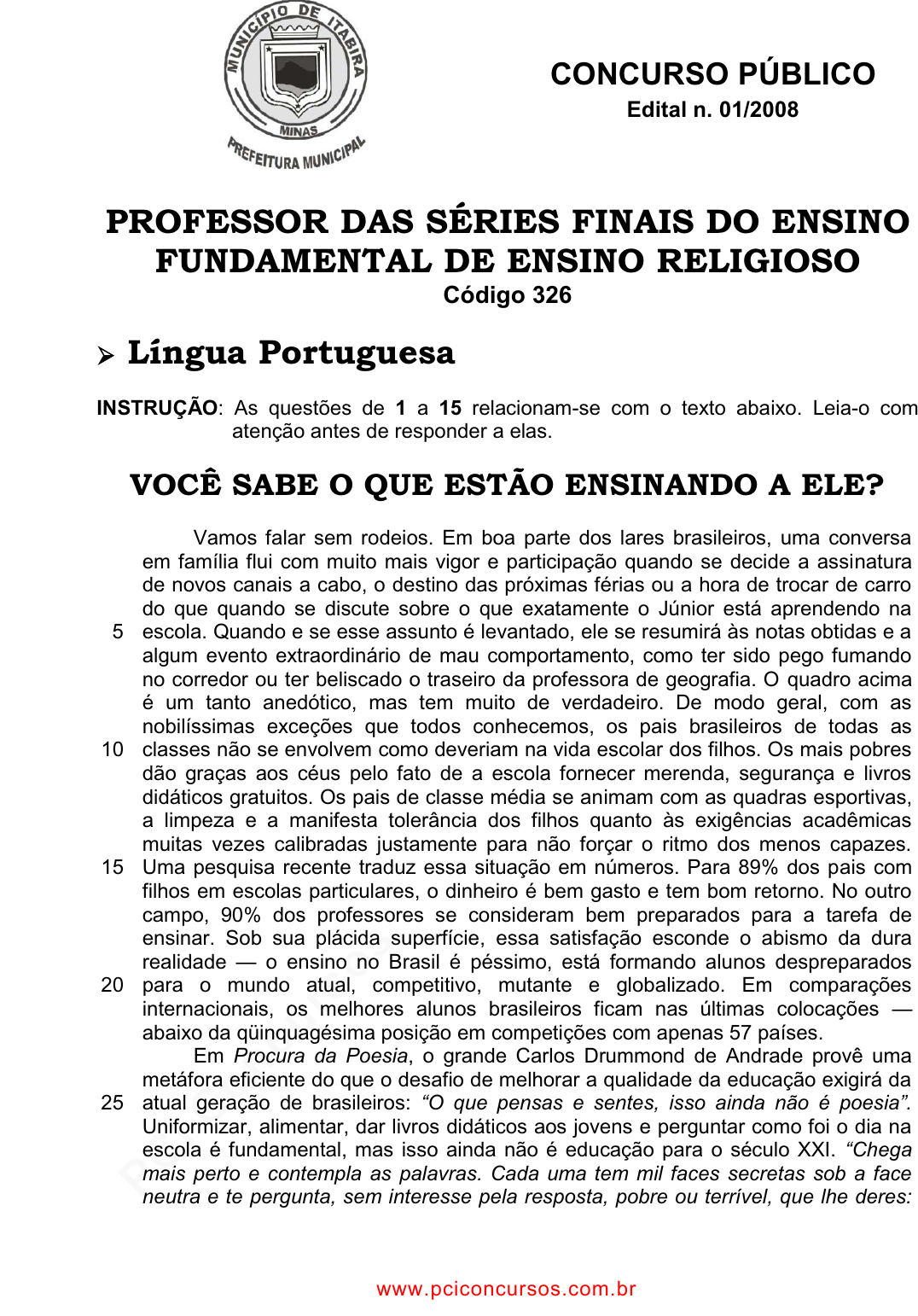 Prova Pref. Passo FundoRS - MSCONCURSOS - 2016 - para Professor de Ensino  Religioso.pdf - Provas de Concursos Públicos