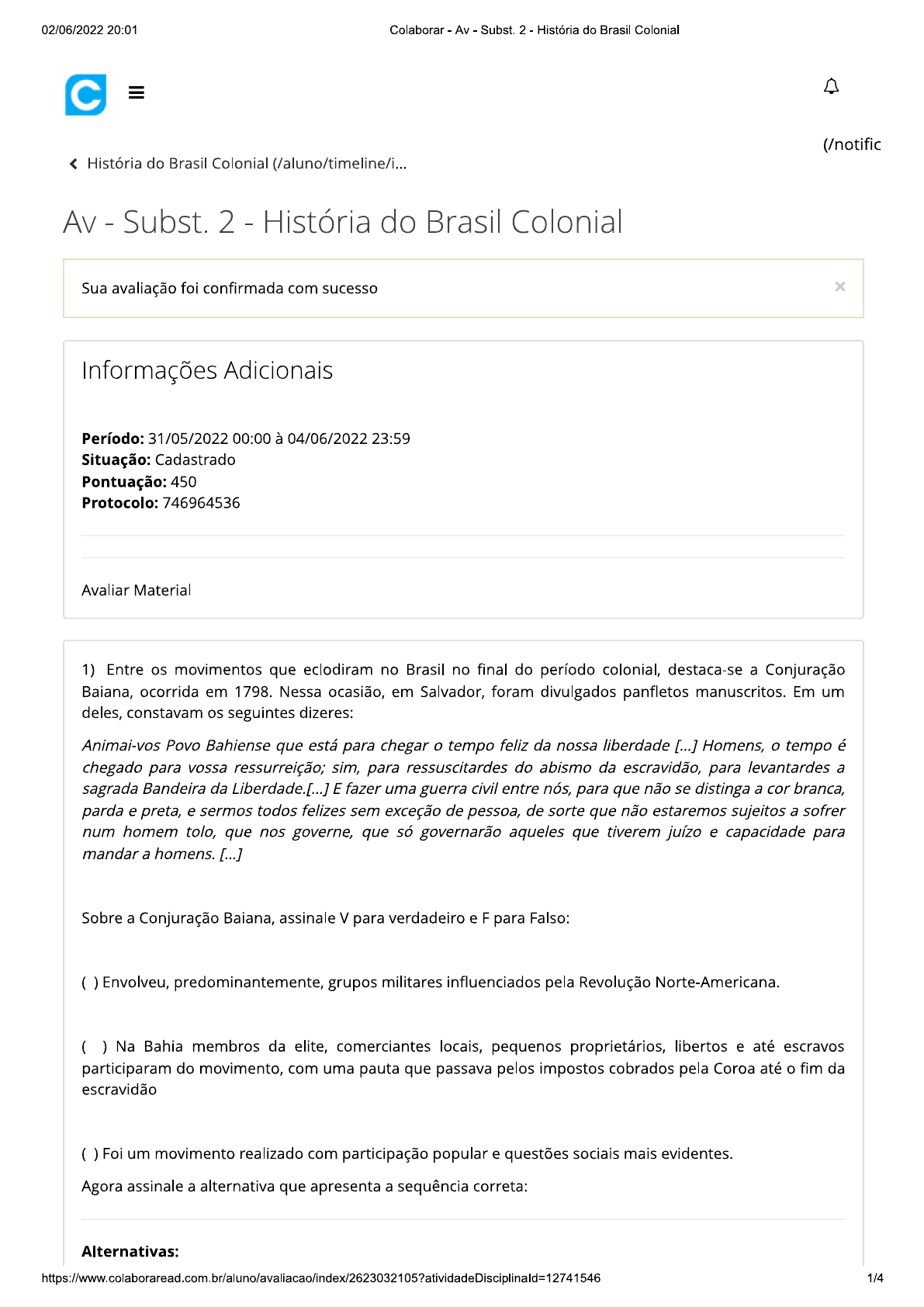 Av - Subst. 2 - História Do Brasil Colonial Se Foi Util Curte Para ...