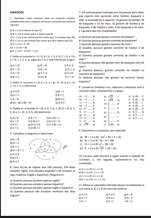 Atividade De Conjuntos Vazio E Unitario Matematica Questoes