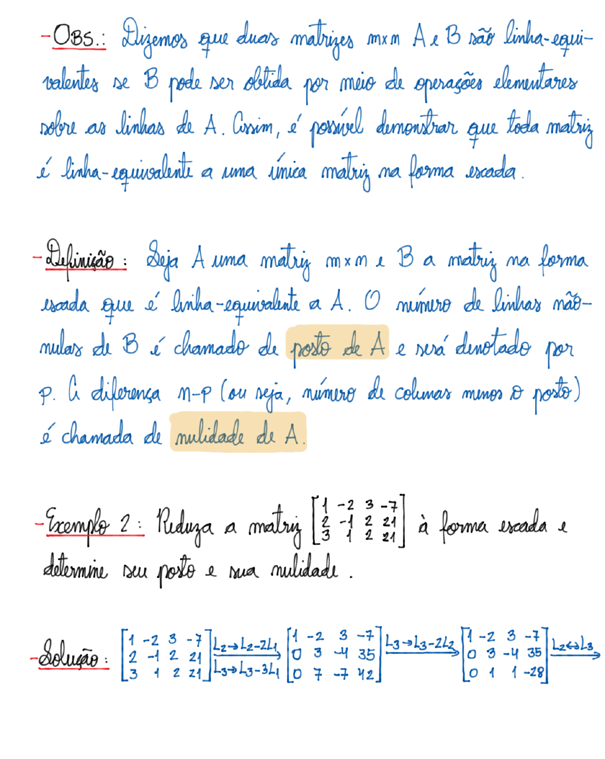 Aula 02 - Posto E Nulidade - Álgebra Linear I