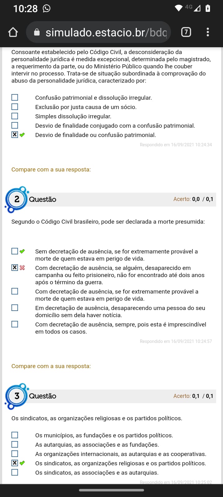 Avaliando Aprendizado Direito Civil Parte Geral Simples