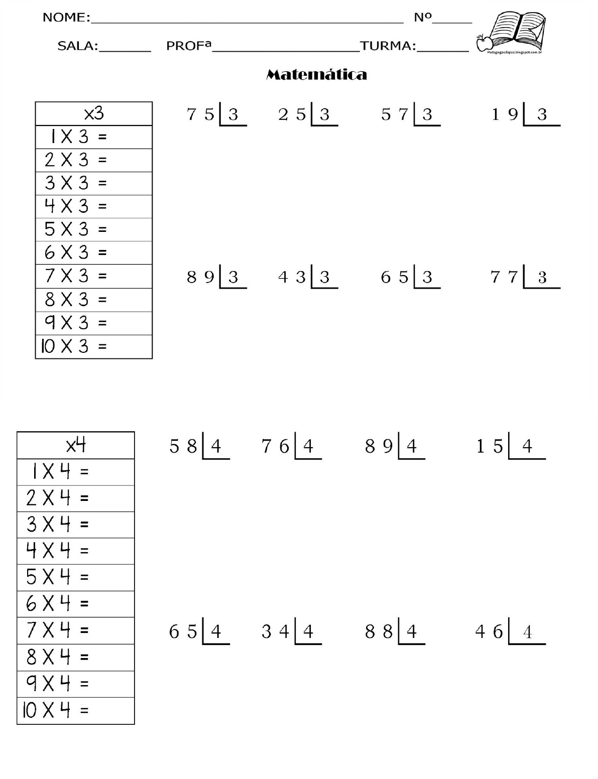 EXERCÍCIOS DE DIVISÃO MATEMÁTICA