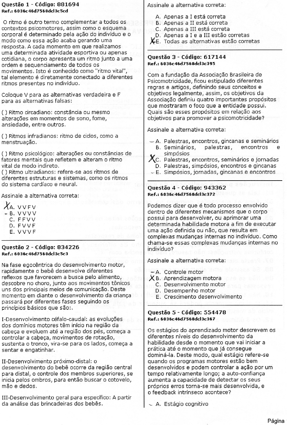 Questões De Prova Sobre Psicomotricidade Com Gabarito