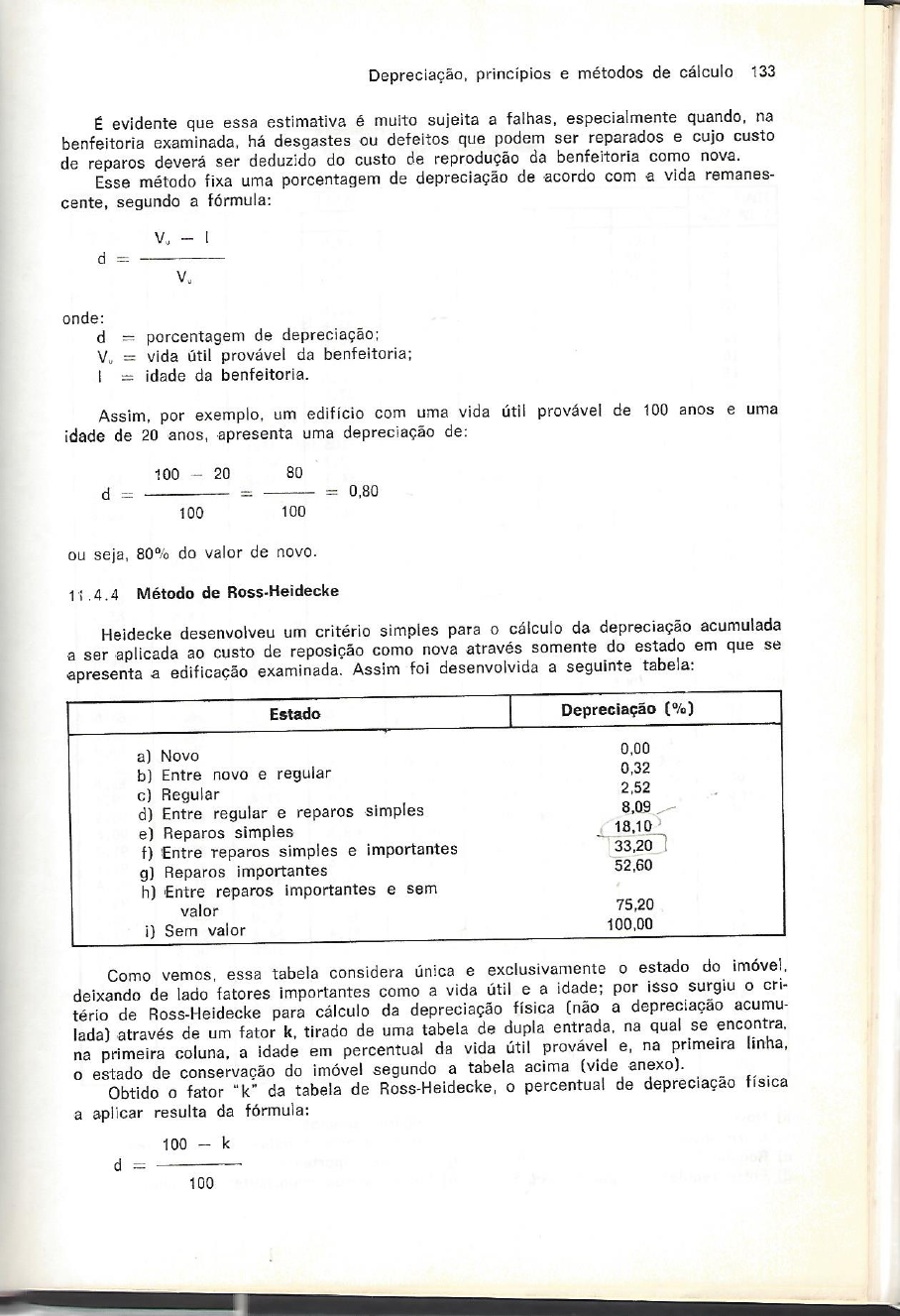 Tabela De Ross Heidecke Deprecia o Princ cios E M todos De C lculo 