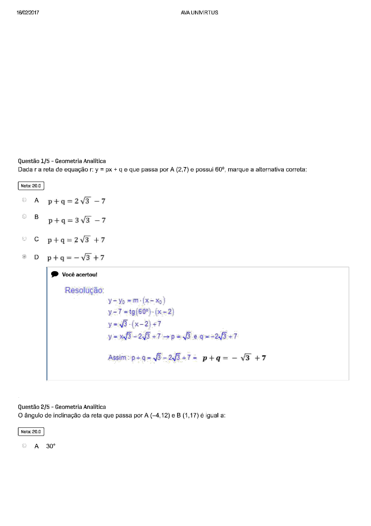 Apol 3 100 Geometria Analítica 2848