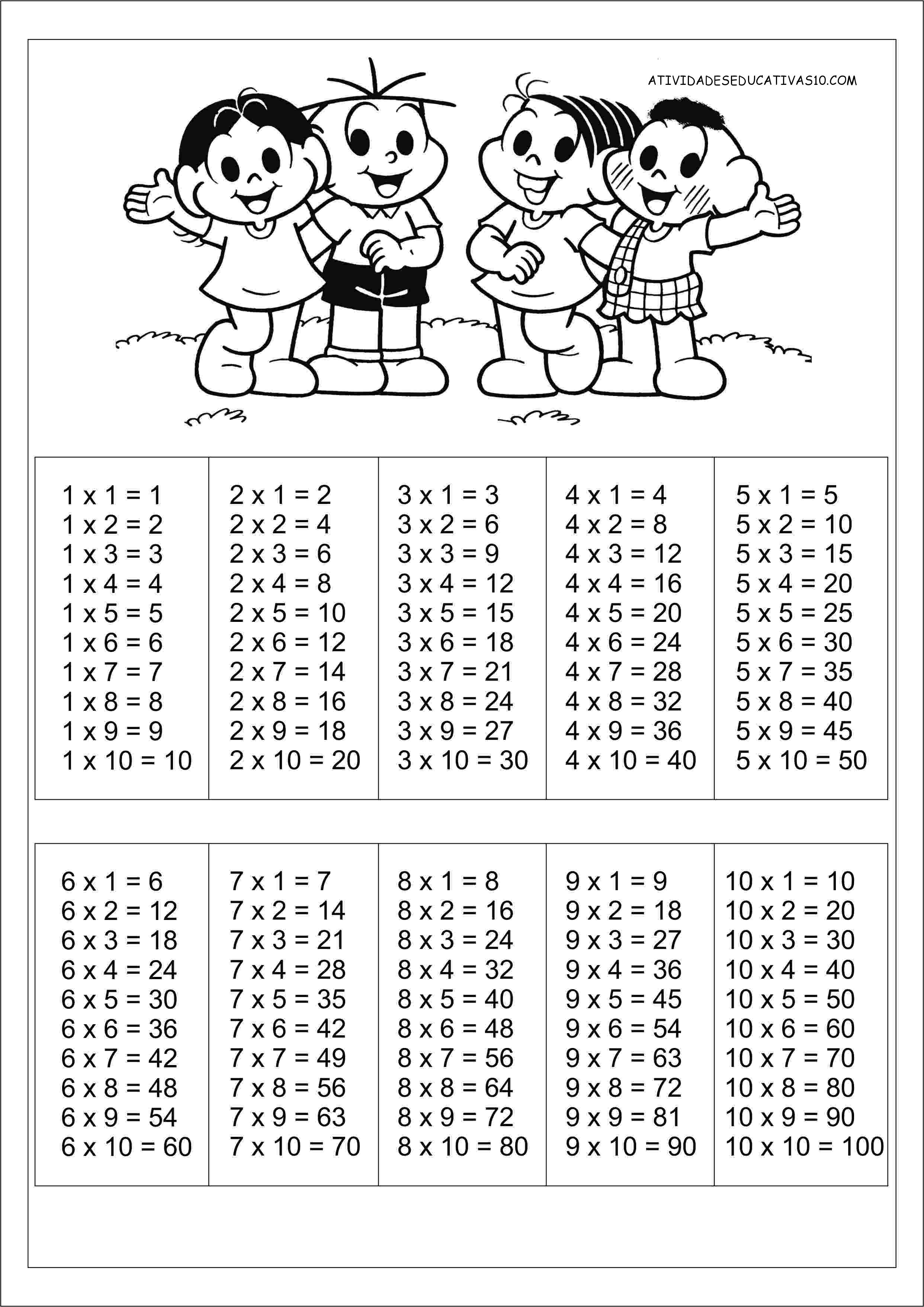 Tabuada da Multiplicação do 2 ao 9