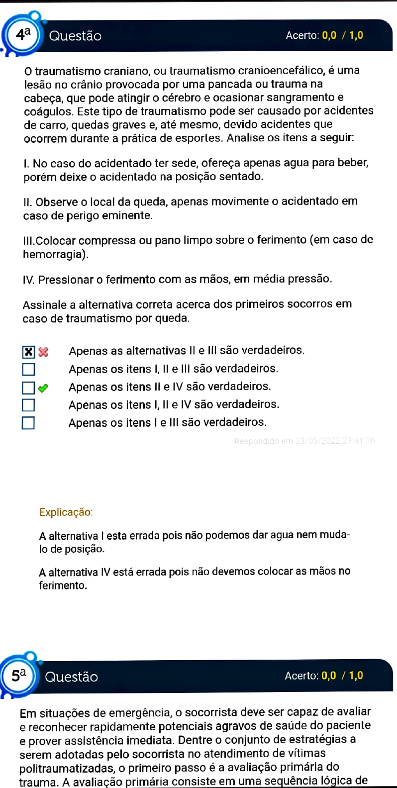 que procedimento podem ser feitos para avaliar o estado da vítima em um  acidente​ 