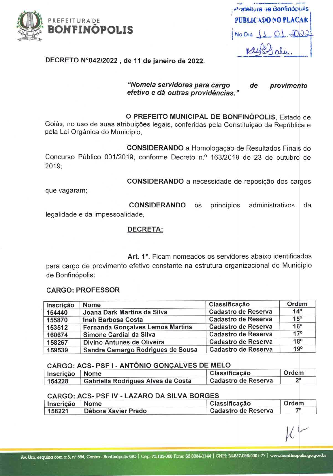 Decreto No 042 2022 Nomeia Servidores Para Cargo De Provimento Efetivo E Da Outras Providencias 0128