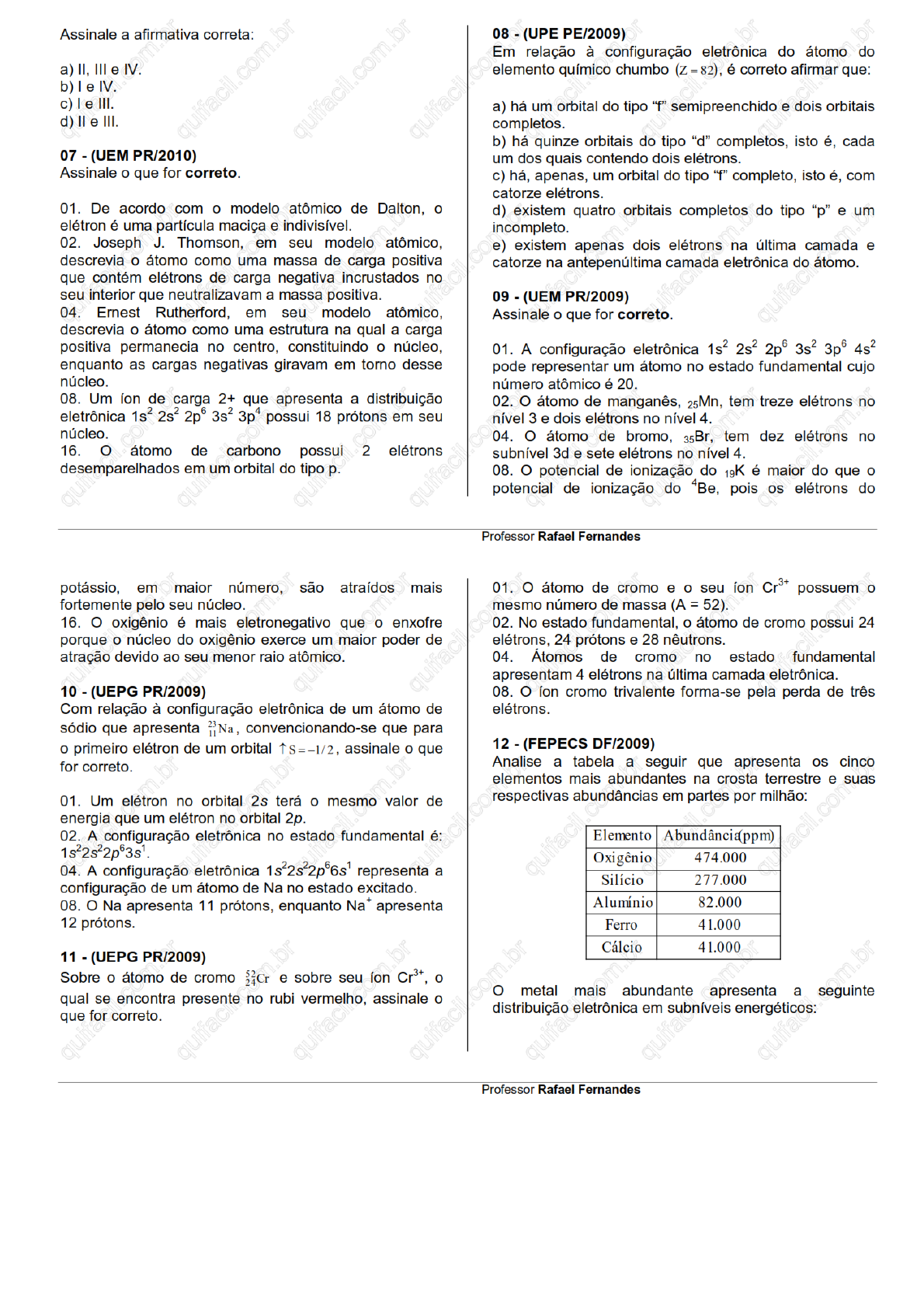 Lista 1 Distribuição Eletrônica - Química