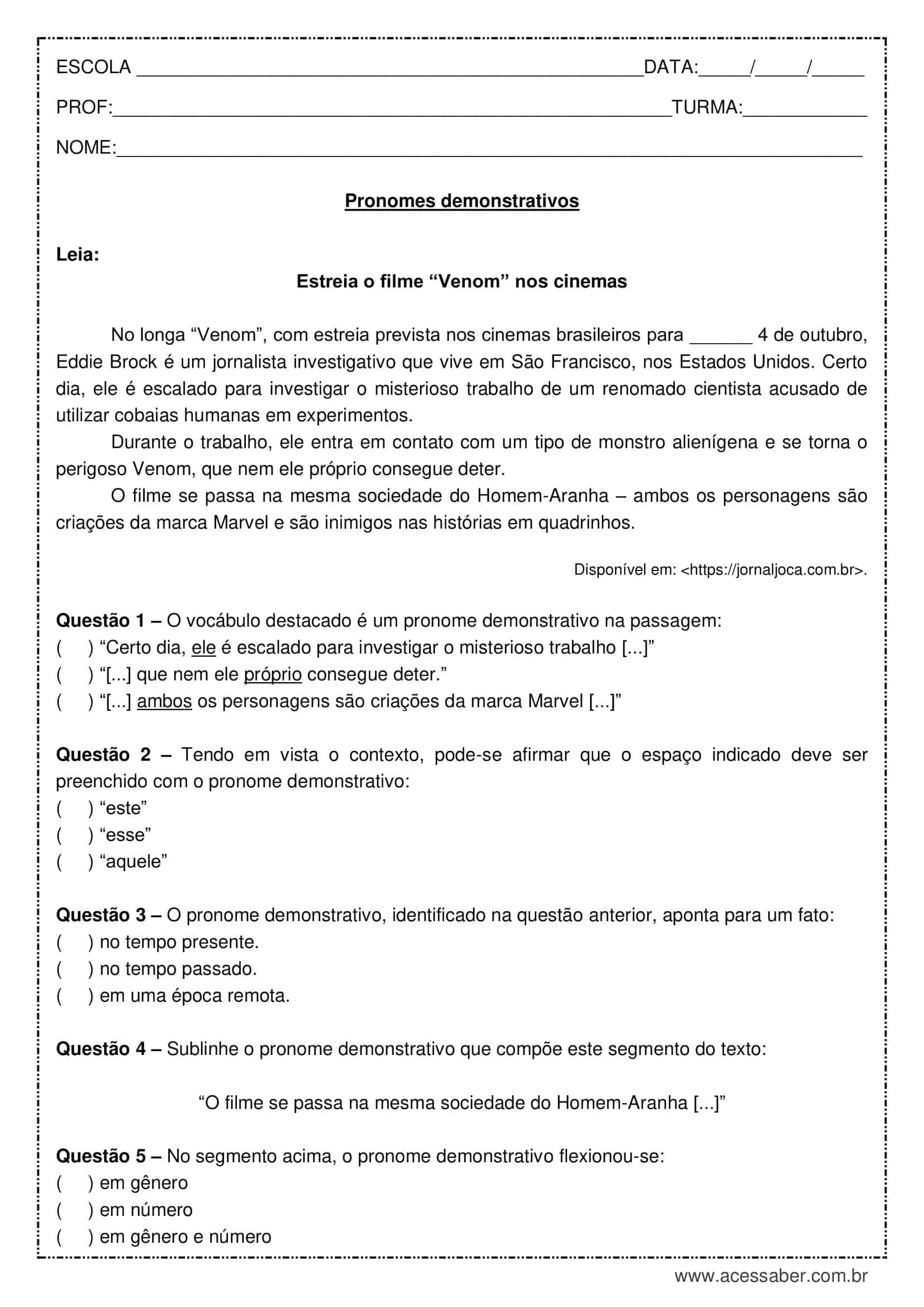 Atividades Diversas, PDF, Pronome