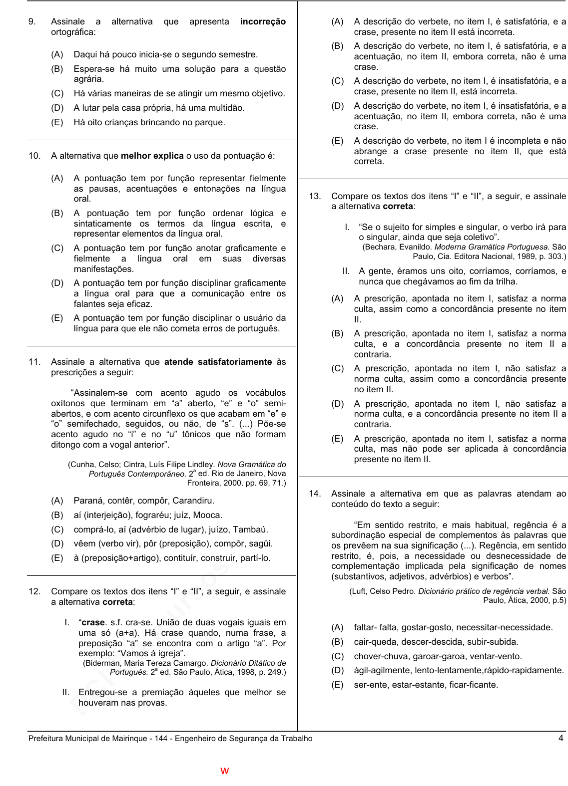 Prova Pref. MairinqueSP - CETRO - 2006 - para Engenheiro em Segurança do  Trabalho.pdf - Provas de Concursos Públicos