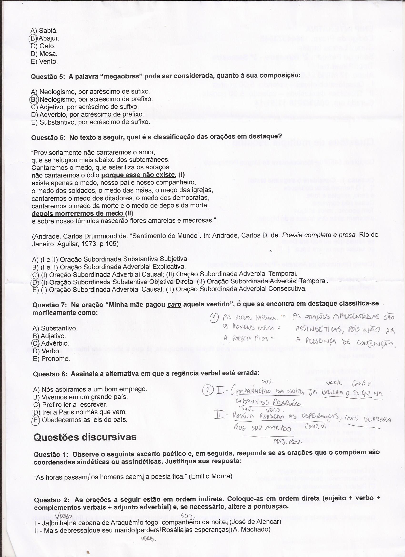 Morfossintaxe Da Língua Portuguesa 0002 PROVA UNIP - Letras