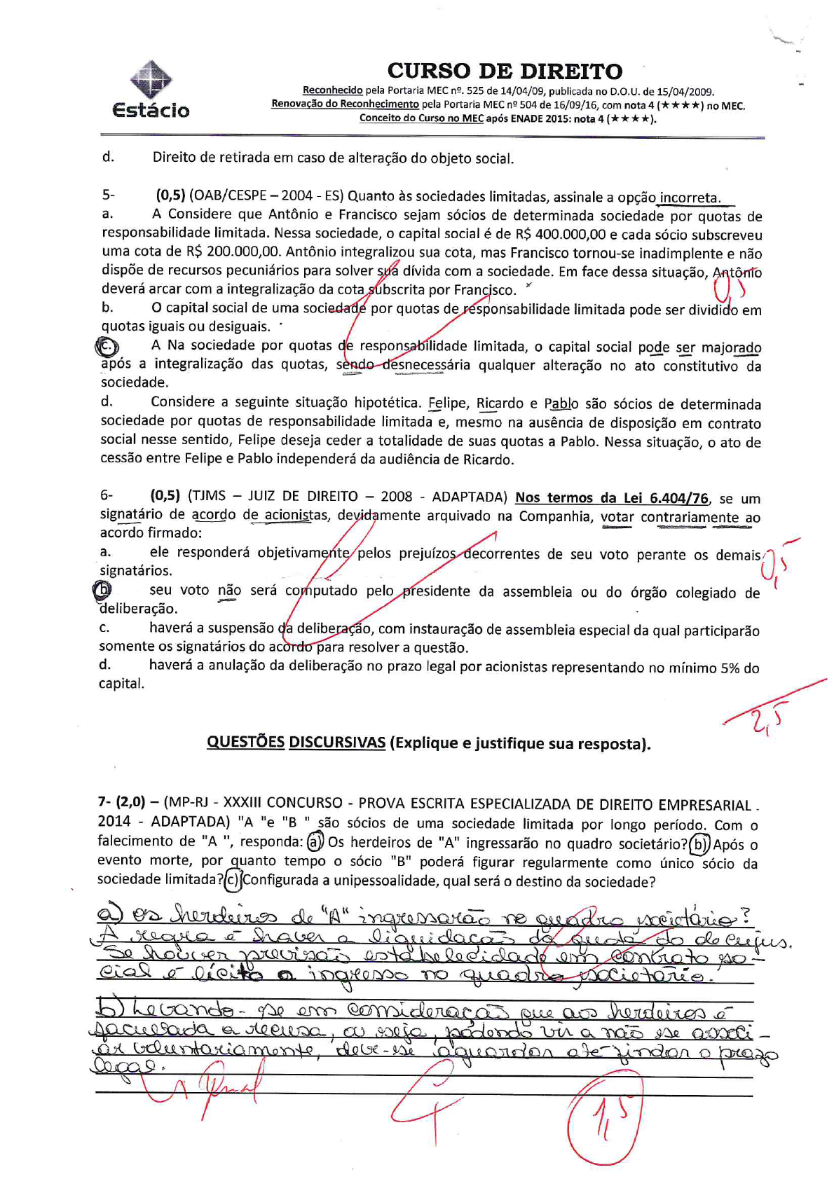 Prova AV2 - Dir Empresarial Aplicado I - Direito Empresarial Aplicado I