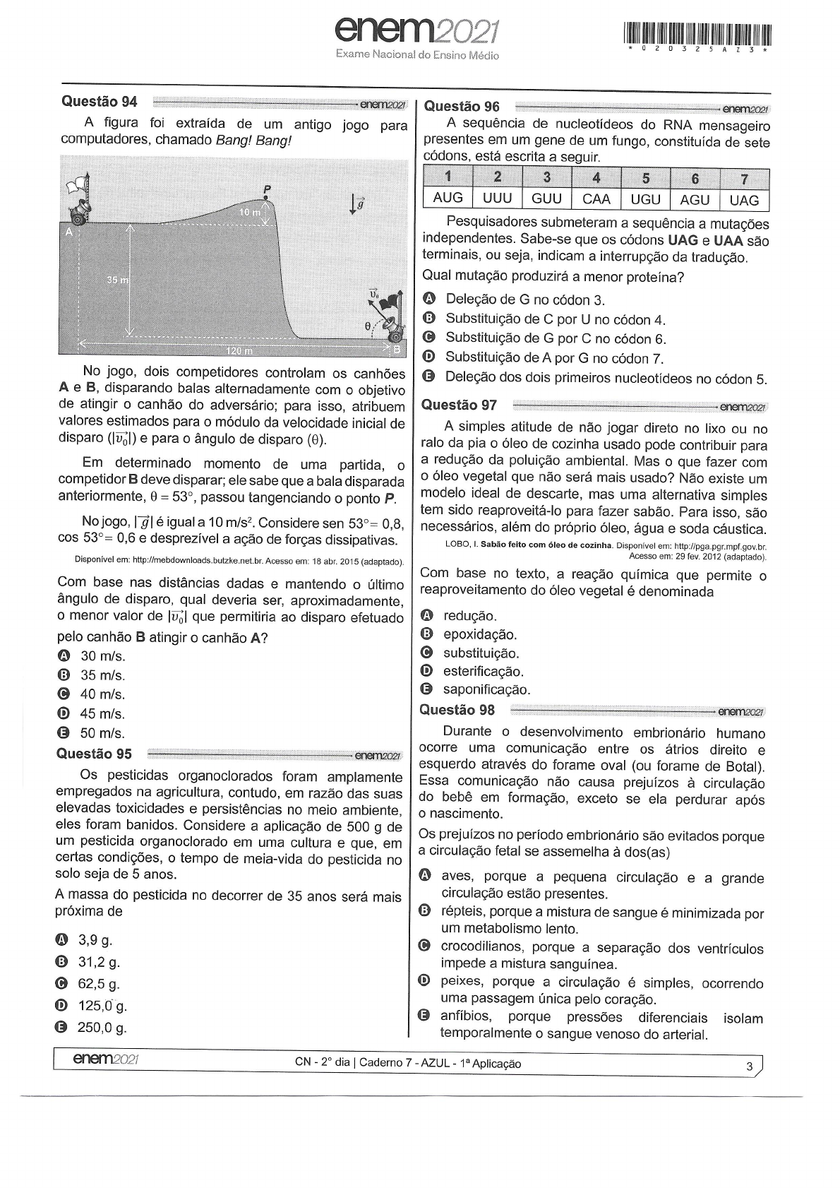 PROVA ENEM 2021 (2 DIA) COR AZUL - Matemática