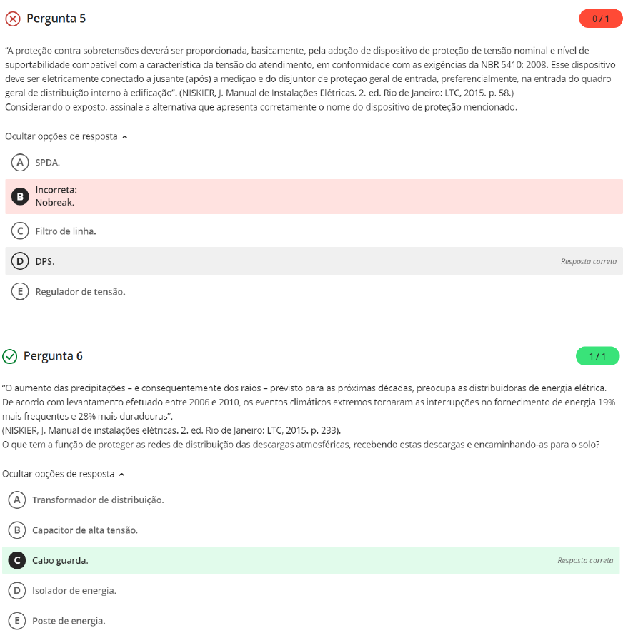 Avaliação On-Line 3 (AOL 3) - Questionário - Equipamentos Elétricos